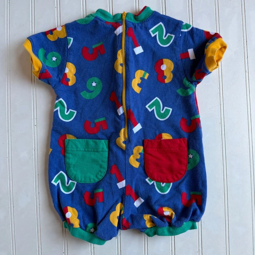 Vintage Gymboree 90s Primary Colors Number Print Cotton Romper Infant